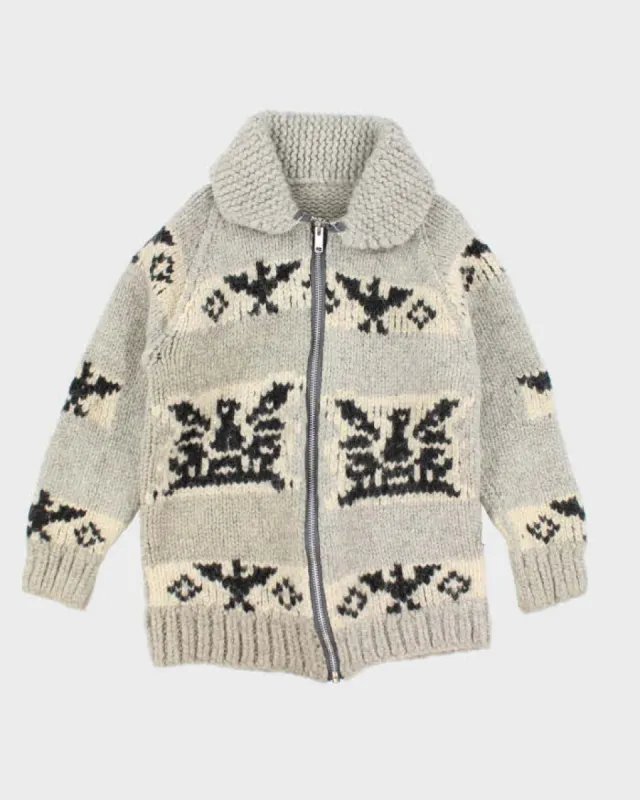 Vintage Handmade Grey Wool Chunky Knit Zip-Up Jumper - L sold by Rokit