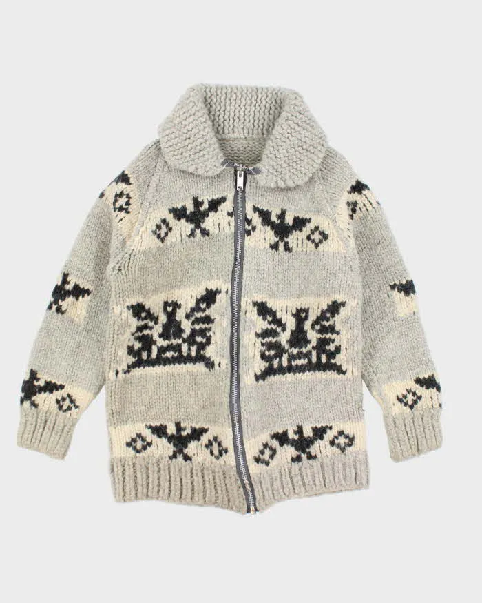 Vintage Handmade Grey Wool Chunky Knit Zip-Up Jumper - L sold by Rokit