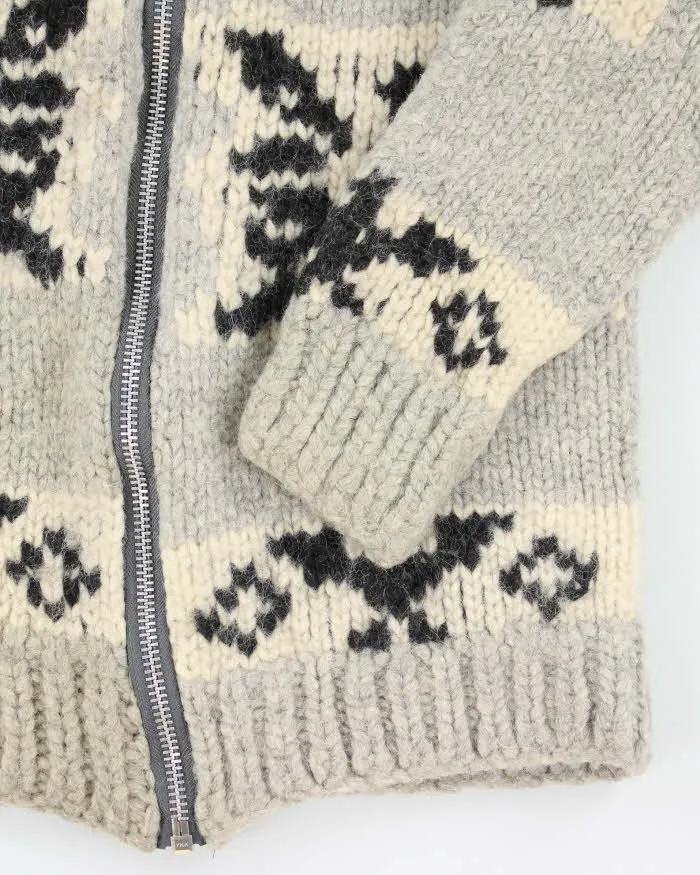 Vintage Handmade Grey Wool Chunky Knit Zip-Up Jumper - L sold by Rokit product image thumbnail 4