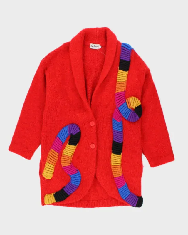 Vintage La Monte Red Chunky Knit Cardigan - S sold by Rokit