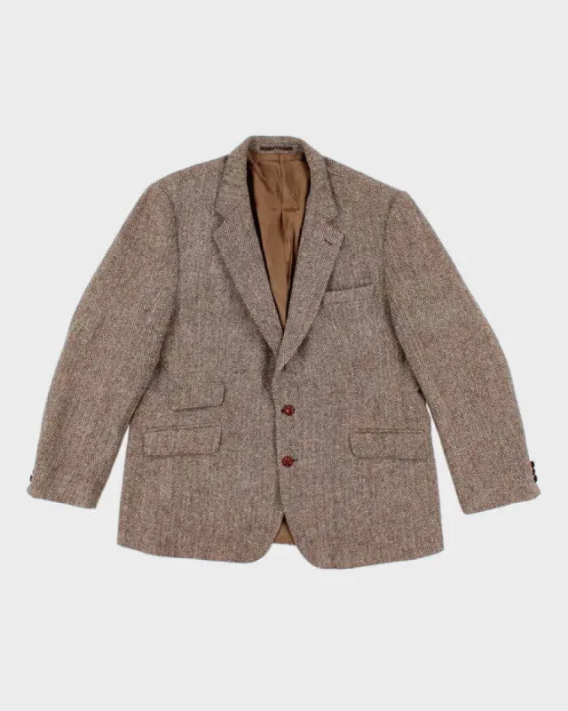 80s Vintage Mens Brown Herringbone Harris Tweed Blazer - XL sold by Rokit