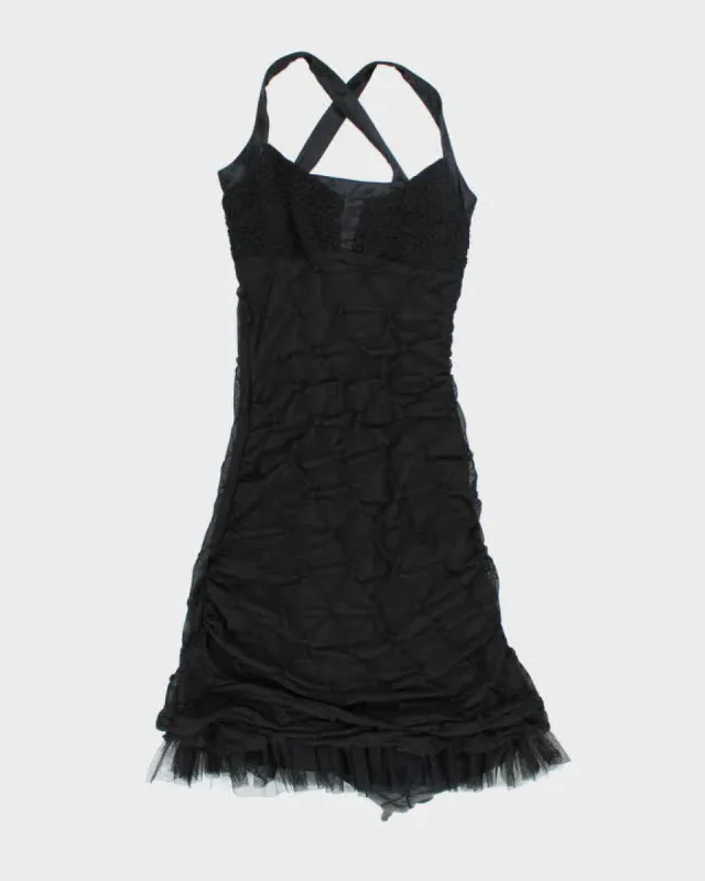 Y2k 00s Ruched Ruffle Mesh Dress - M sold by Rokit