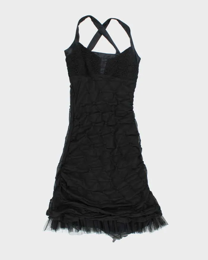 Y2k 00s Ruched Ruffle Mesh Dress - M sold by Rokit