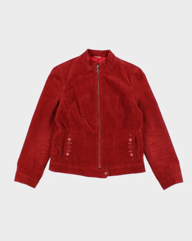Vintage Y2k 00s Red Embroidered Corduroy Jacket - M sold by Rokit