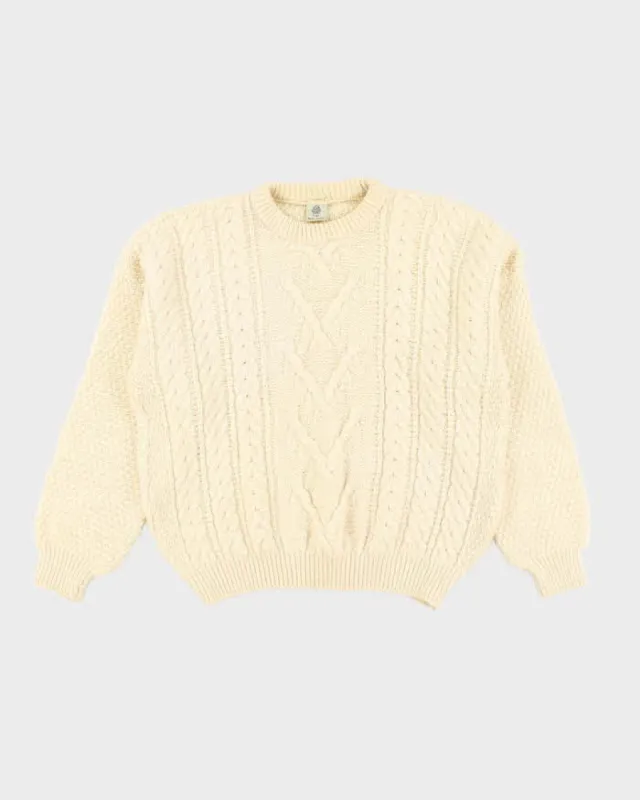 Vintage 80's Heavyweight Pure Wool Cable Chunky Knit Jumper - L sold by Rokit