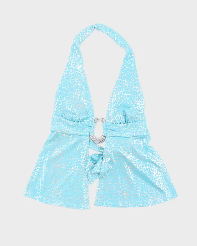 Y2k 00s Blue Leopard Print Backless Halter - S sold by Rokit