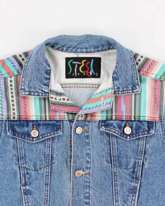 Vintage Woman's Medium Wash patterned Cropped Denim Jacket - L sold by Rokit product image thumbnail 3