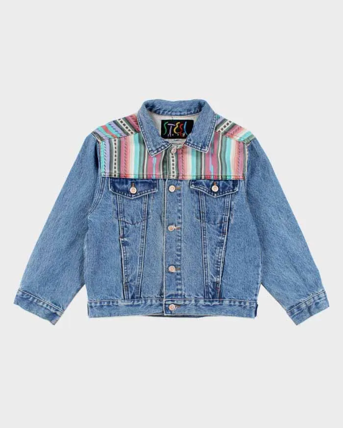 Vintage Woman's Medium Wash patterned Cropped Denim Jacket - L sold by Rokit