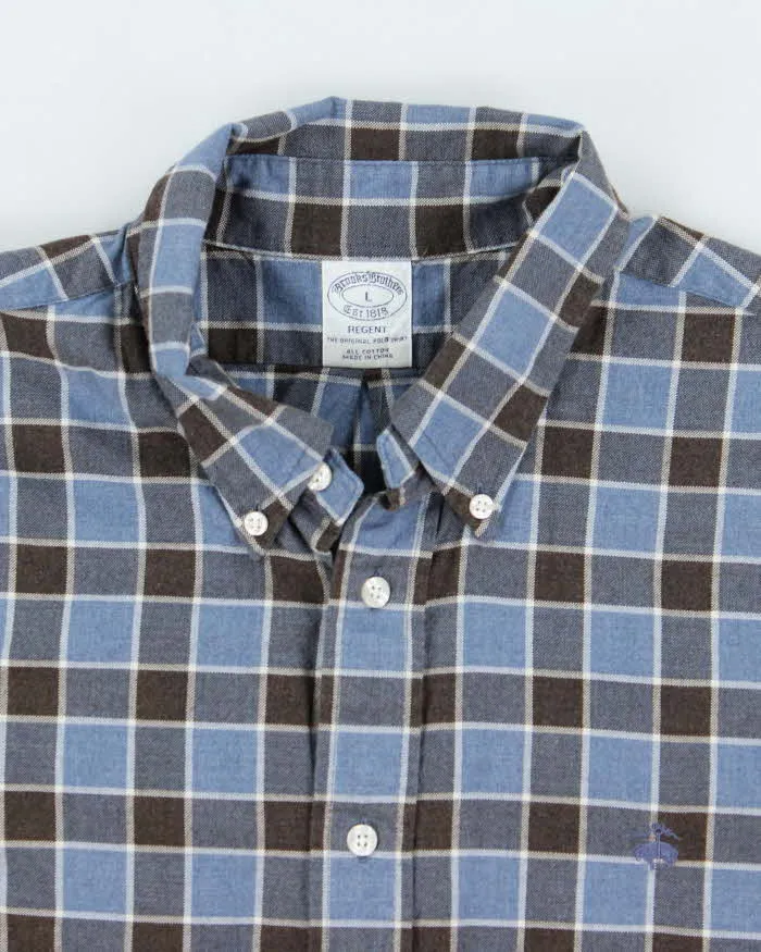 Vintage Brooks Brothers Blue Checked Flannel Shirt - L sold by Rokit product image thumbnail 3