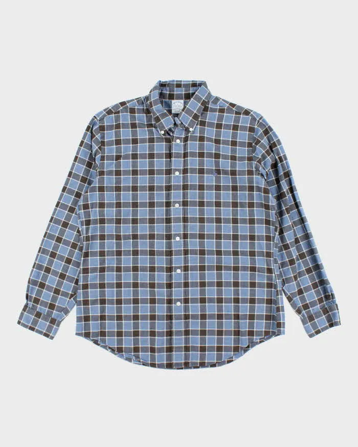 Vintage Brooks Brothers Blue Checked Flannel Shirt - L sold by Rokit