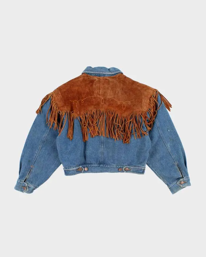 Vintage Woman's Medium Wash Suede Fridge Cropped Denim Jacket - M sold by Rokit product image thumbnail 2