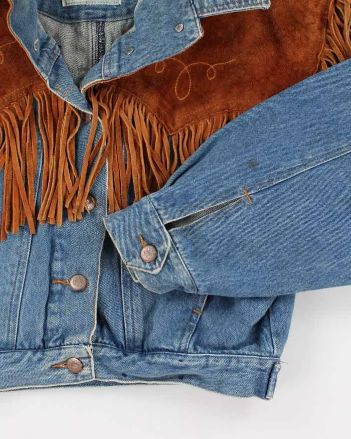 Vintage Woman's Medium Wash Suede Fridge Cropped Denim Jacket - M sold by Rokit product image thumbnail 4