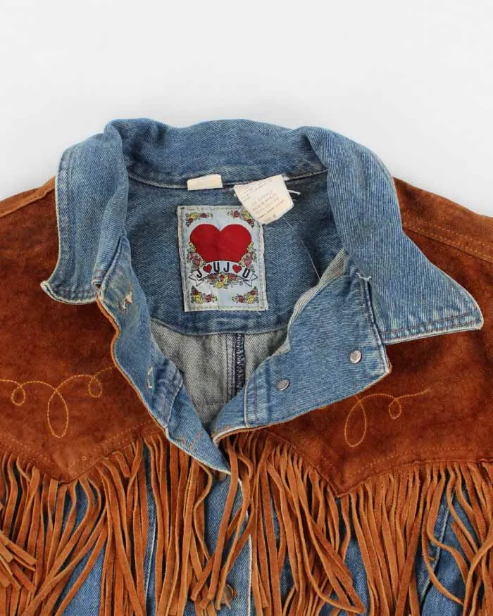 Vintage Woman's Medium Wash Suede Fridge Cropped Denim Jacket - M sold by Rokit product image thumbnail 3