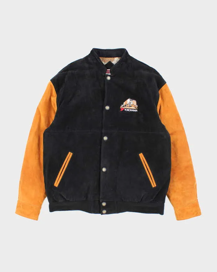 Vintage 90's Heavyweight Suede Embroidered Varsity Jacket - L sold by Rokit