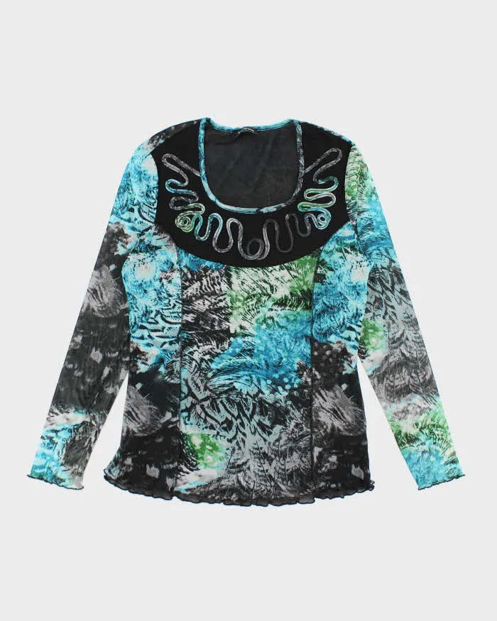 Y2k 00s Taifun Pattern Mesh Top - M sold by Rokit