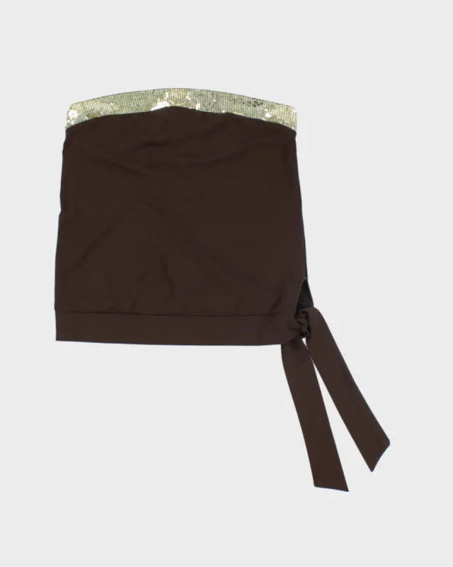 Y2k 00s Brown Sleeveless Sequin Top - M sold by Rokit