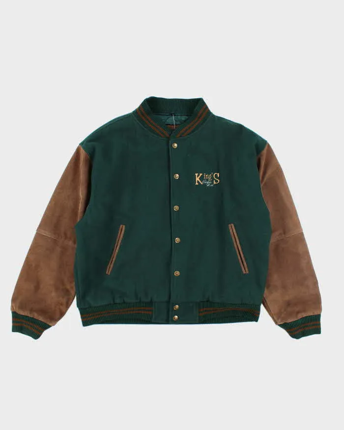 Vintage 90's Heavyweight Suede Embroidered Varsity Jacket - XL sold by Rokit