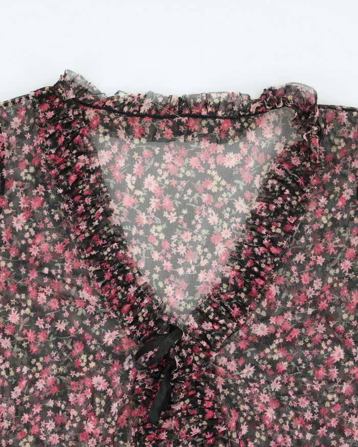 Y2k 00s Floral Mesh Ruffle Blouse - S sold by Rokit product image thumbnail 3