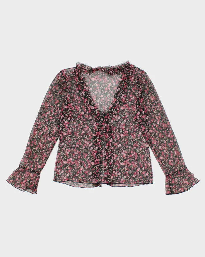 Y2k 00s Floral Mesh Ruffle Blouse - S sold by Rokit product image thumbnail 2