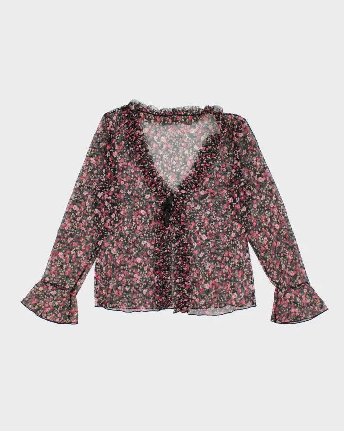 Y2k 00s Floral Mesh Ruffle Blouse - S sold by Rokit