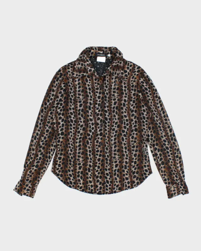 Y2k 00s Poorboy Leopard Print Mesh Blouse - M sold by Rokit