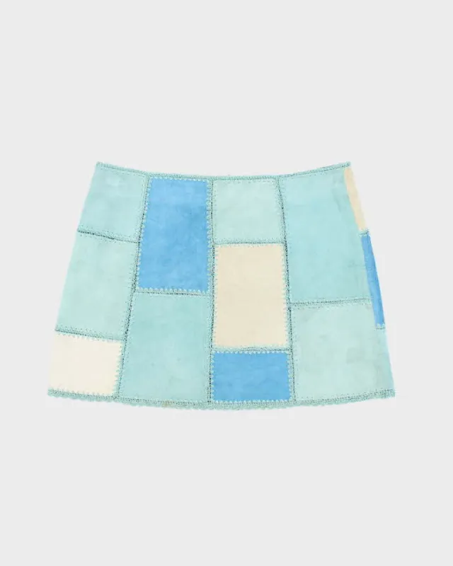Vintage Danier Patchwork Blue Suede Skirt - M sold by Rokit