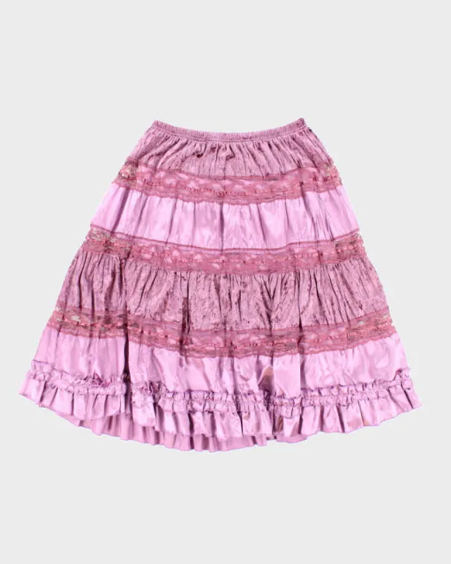 Y2k 00s Velvet & Satin Tiered Skirt - S sold by Rokit