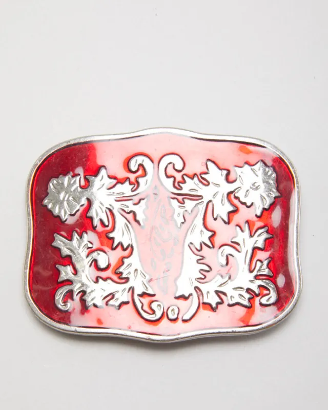 Y2k 00s Western Red & Silver Belt Buckle sold by Rokit