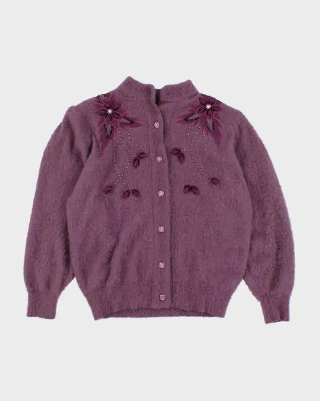 Vintage 80s Keomi Purple Angora Cardigan - L sold by Rokit