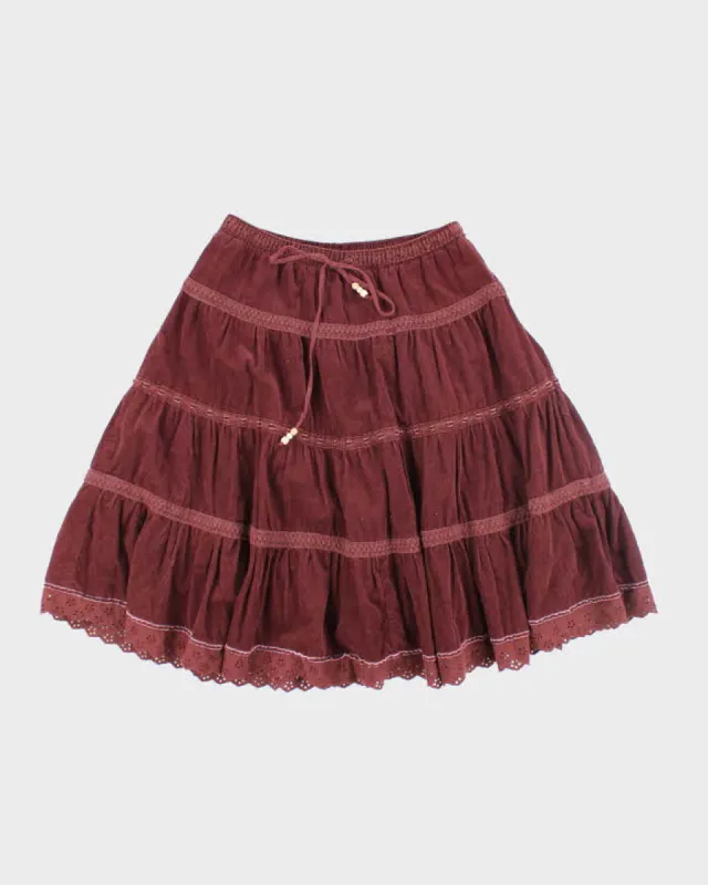 Y2k 00s Corduroy Tiered Skirt - M made by Rokit