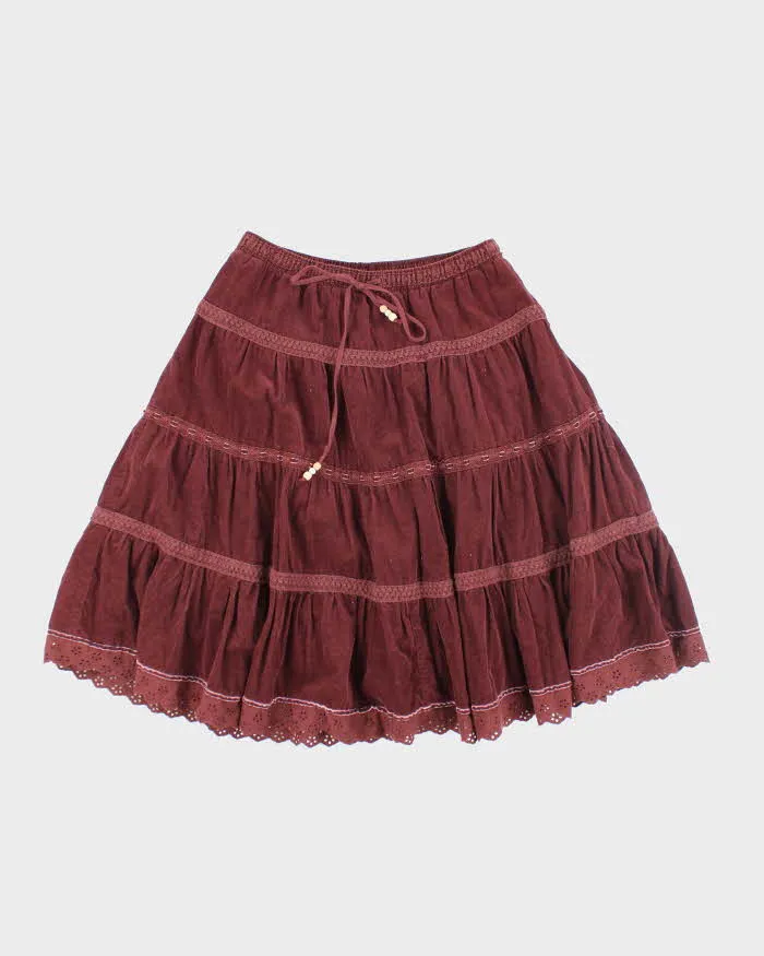 Y2k 00s Corduroy Tiered Skirt - M sold by Rokit