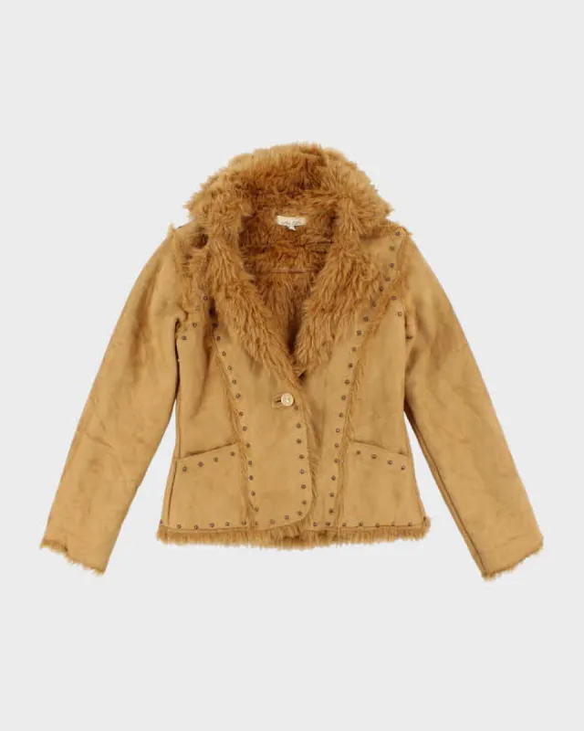 Vintage Y2k 00s Au Leiu Faux Suede Fur Lined Studded Jacket - S sold by Rokit