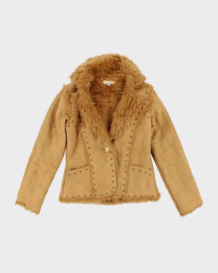 Vintage Y2k 00s Au Leiu Faux Suede Fur Lined Studded Jacket - S sold by Rokit