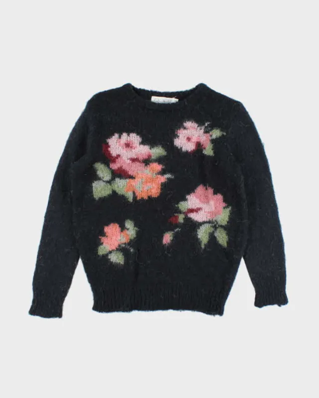 Vintage Women's Flower Printed Mohair Blend Knit Jumper - M sold by Rokit