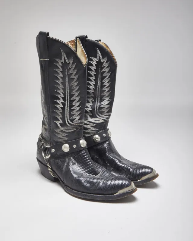 Vintage Handmade Black Leather Cowboy Boots - UK10.5 sold by Rokit
