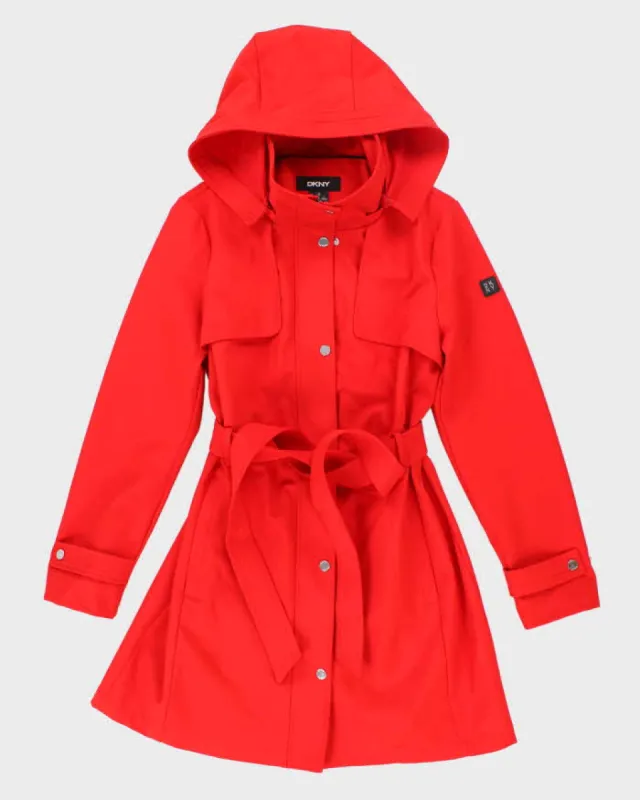 DKNY Red Hooded and Belted Short Overcoat - M sold by Rokit