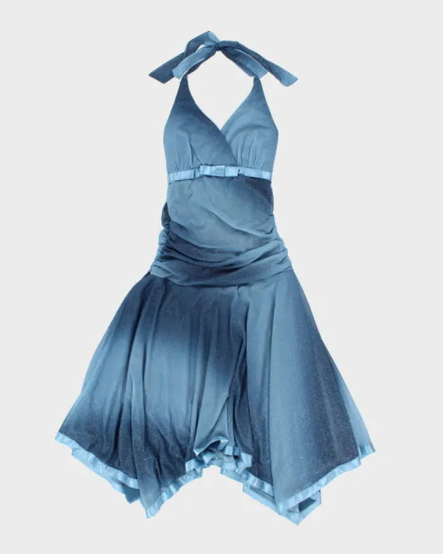 Vintage 90s Jessica Blue Sparkly Halter Neck Dress - S sold by Rokit