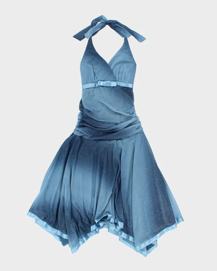 Vintage 90s Jessica Blue Sparkly Halter Neck Dress - S sold by Rokit