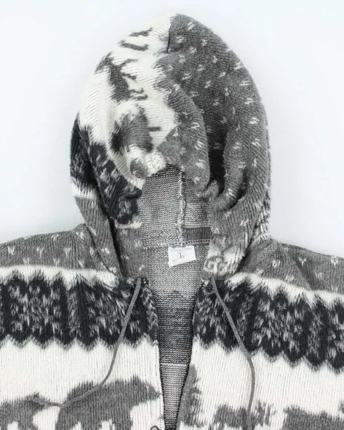 Vintage Women's Animal Printed Zip Up Wool Knit Hoodie - L sold by Rokit product image thumbnail 3