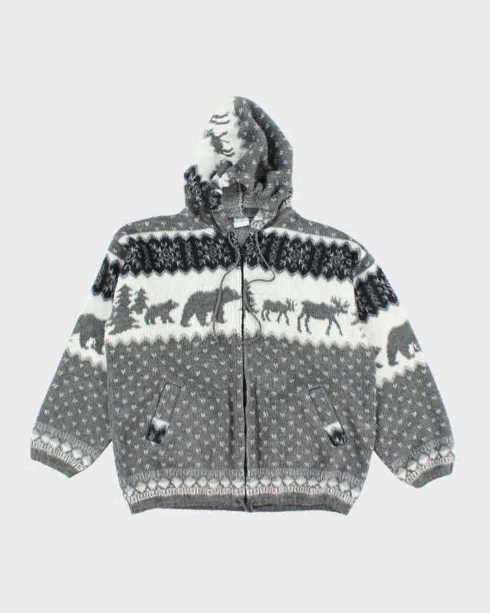 Vintage Women's Animal Printed Zip Up Wool Knit Hoodie - L sold by Rokit
