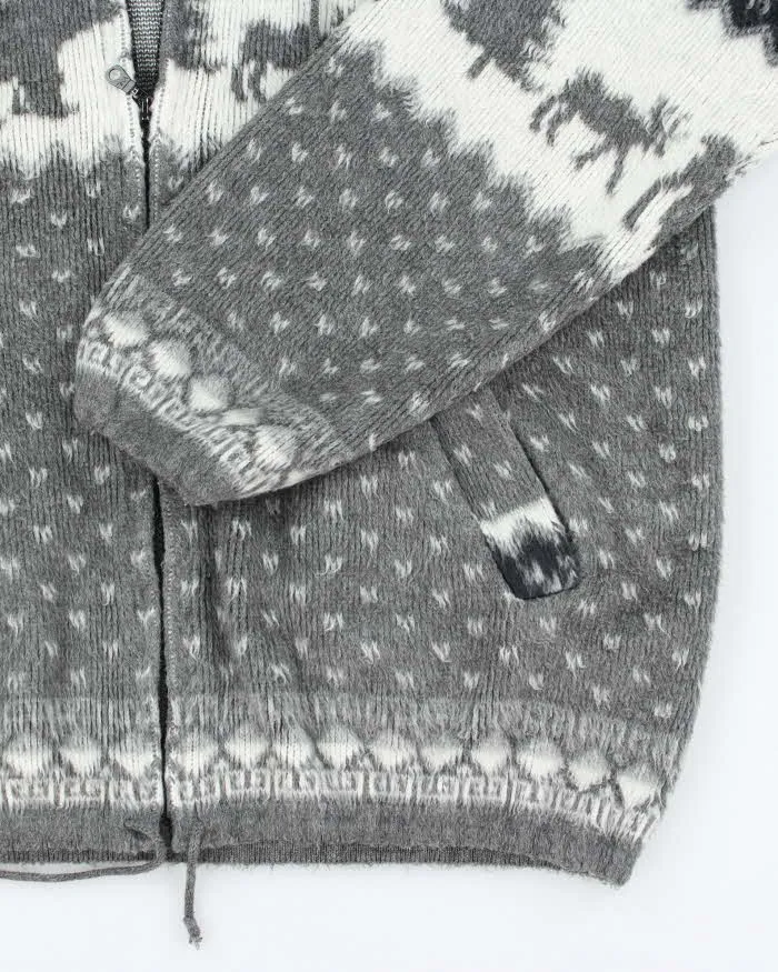Vintage Women's Animal Printed Zip Up Wool Knit Hoodie - L sold by Rokit product image thumbnail 4