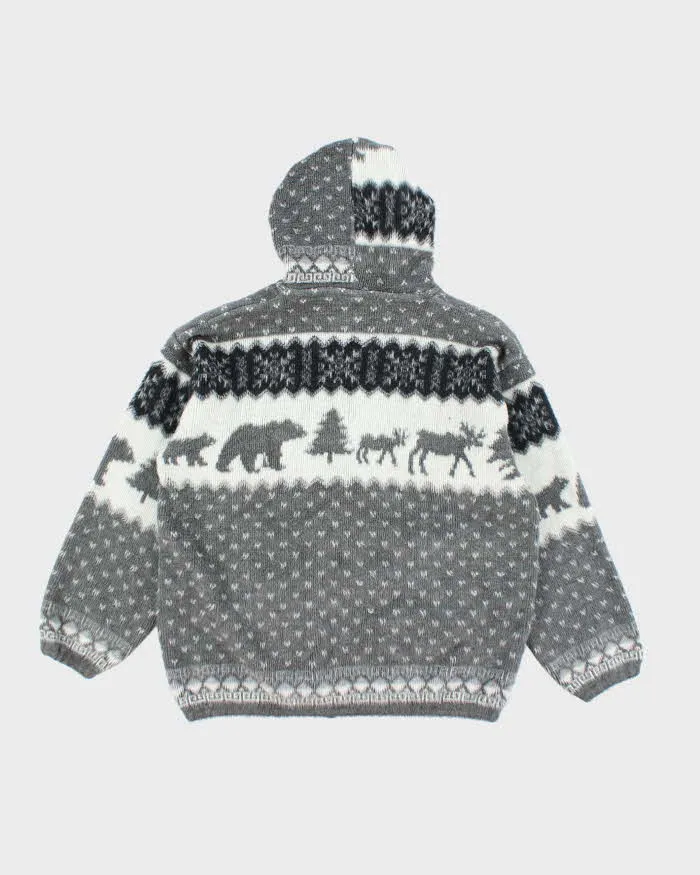 Vintage Women's Animal Printed Zip Up Wool Knit Hoodie - L sold by Rokit product image thumbnail 2