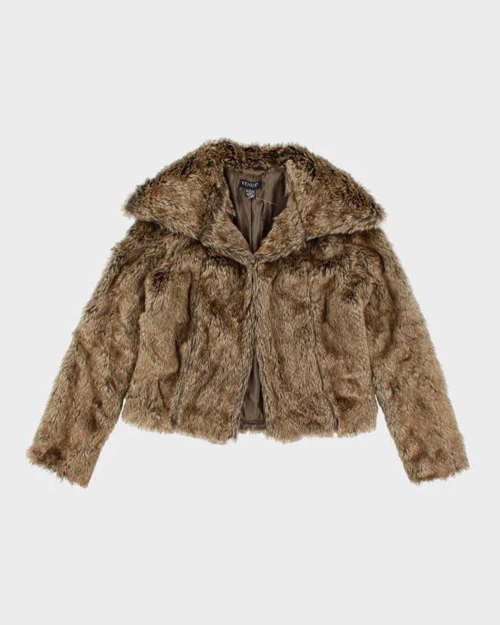 Y2k 00s Venus Brown Faux Fur Jacket - S sold by Rokit