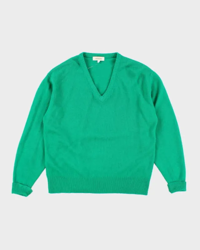 Vintage Naturalism Green V-Neck Woo Jumper - L sold by Rokit