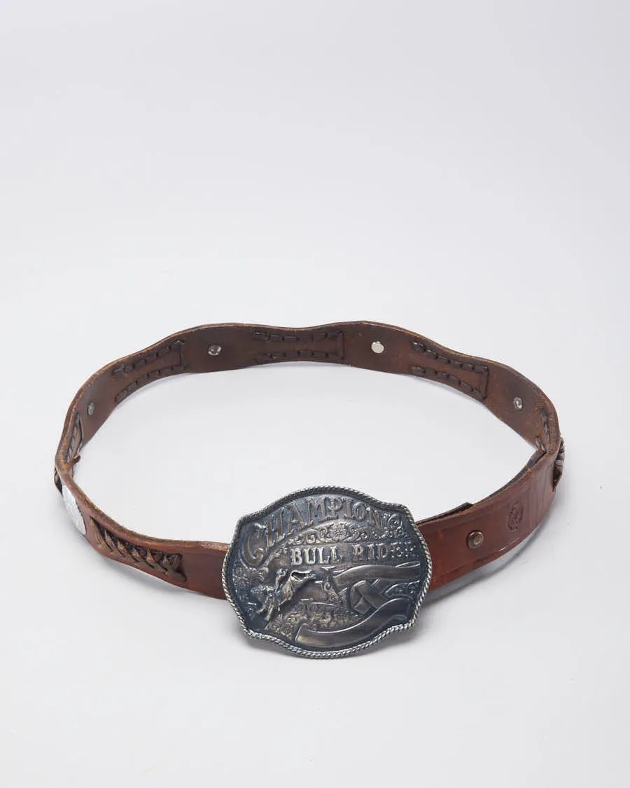 Vintage Western 'Champion Bull Rider' Brown Leather Laced Belt sold by Rokit product image thumbnail 2