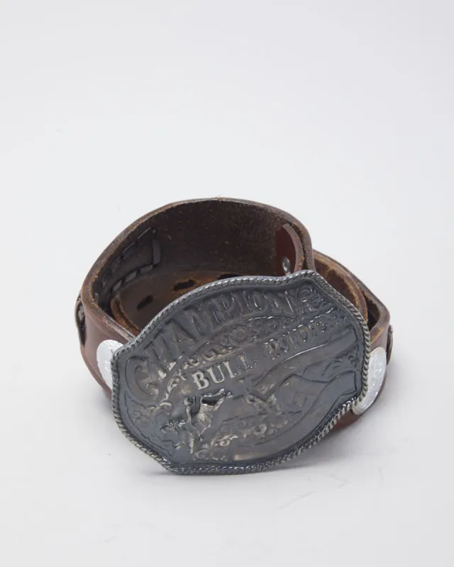 Vintage Western 'Champion Bull Rider' Brown Leather Laced Belt sold by Rokit