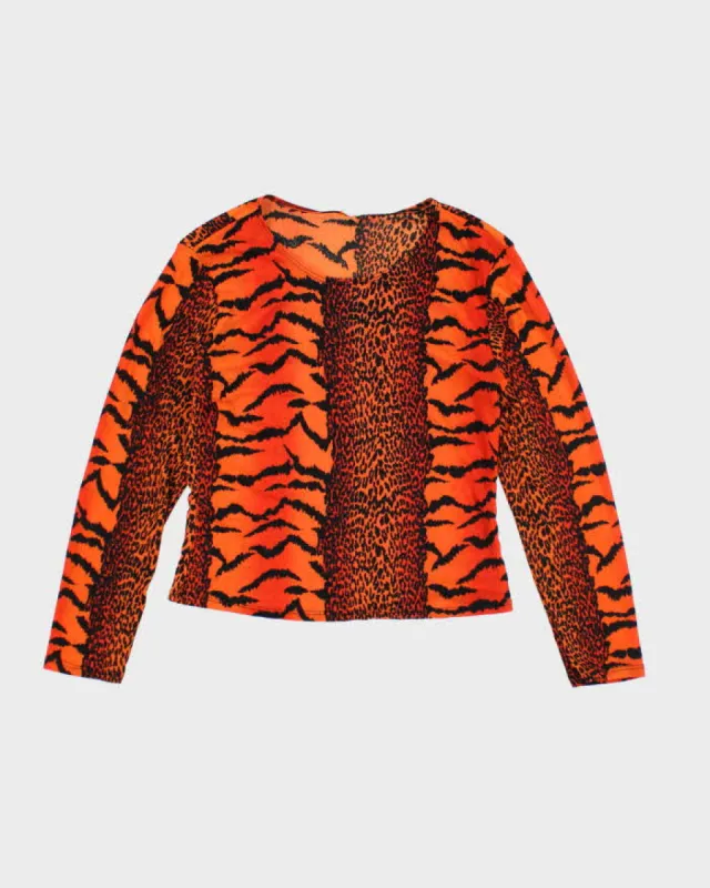 Y2k 00s Orange Animal Print Top - M sold by Rokit