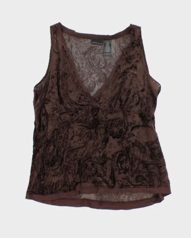 Vintage 90s City Brown Silk Blend Top - M sold by Rokit