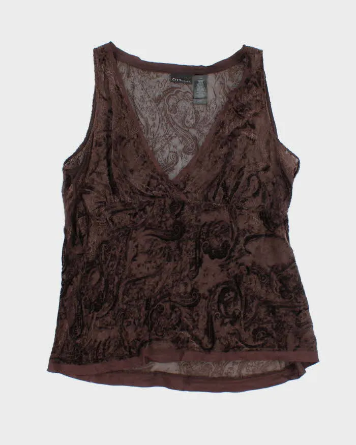 Vintage 90s City Brown Silk Blend Top - M sold by Rokit