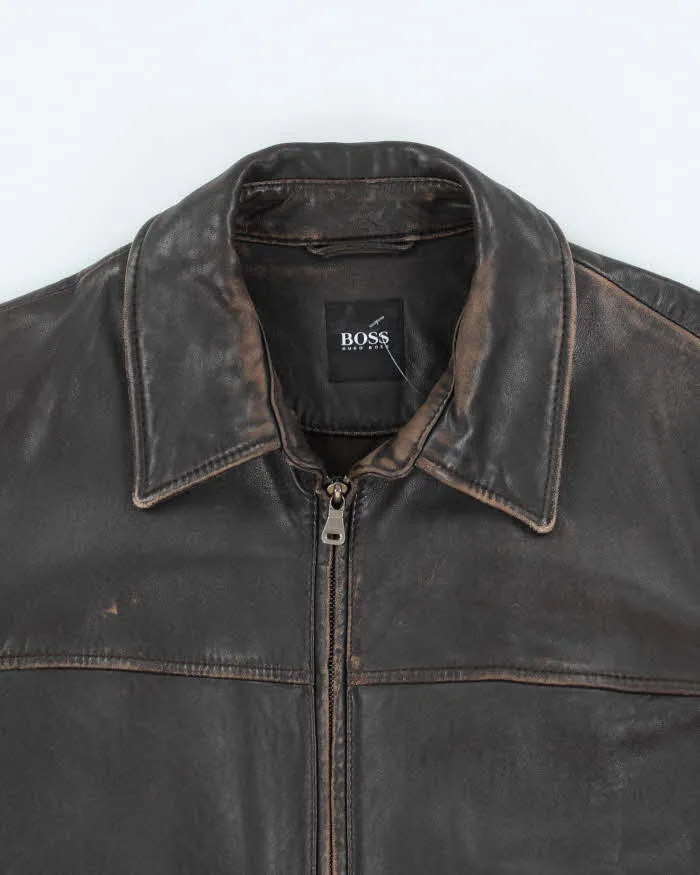 Vintage Y2K Hugo Boss Heavyweight Brown Leather Button Up Jacket - L sold by Rokit product image thumbnail 3